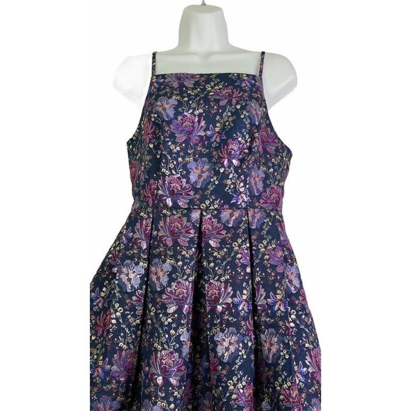 Lace & Mesh Girls Fit Flare Dress Blue Purple Floral Pleated Spaghetti Strap M - Picture 3 of 9